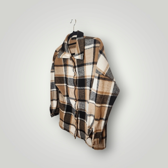 Pretty garden Plaid Flannel Shacket Women Large Brown Button Up Oversize… - Picture 8 of 15